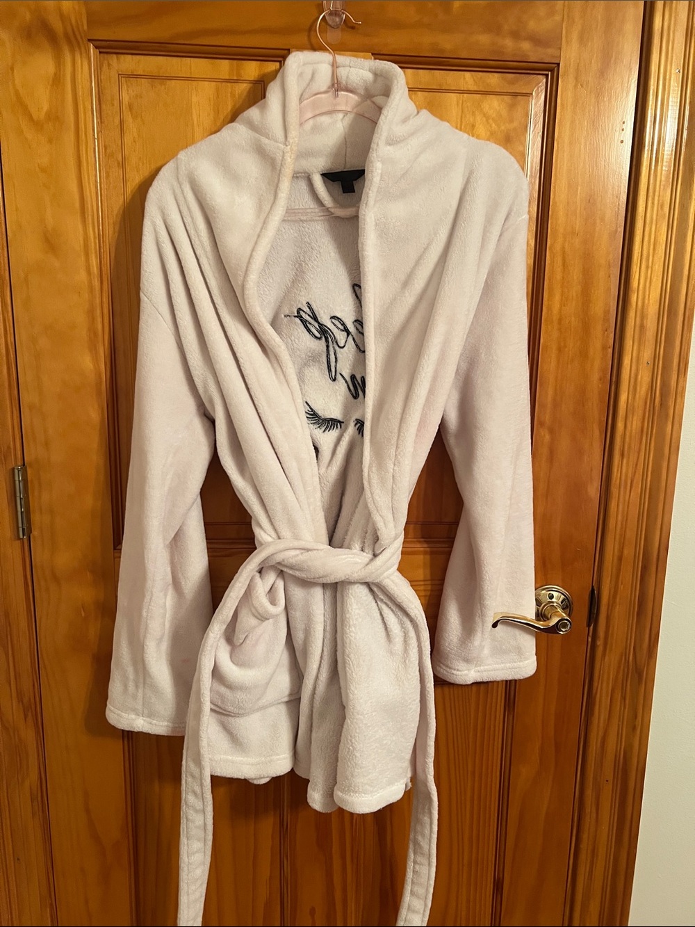 Cozy Plush Cream Bathrobe with Embroidered Detail